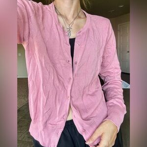 Light Mauve Pink Button Down Cardigan Sweater M H&M